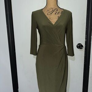 Lauren Ralph Lauren Green Sheath Dress with V-Neck and 3/4 Sleeves for Work